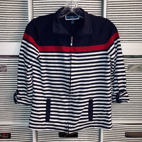 Karen Scott Sport women's active jacket Striped Navy and Red | Preppy | Size PP - Picture 3 of 14